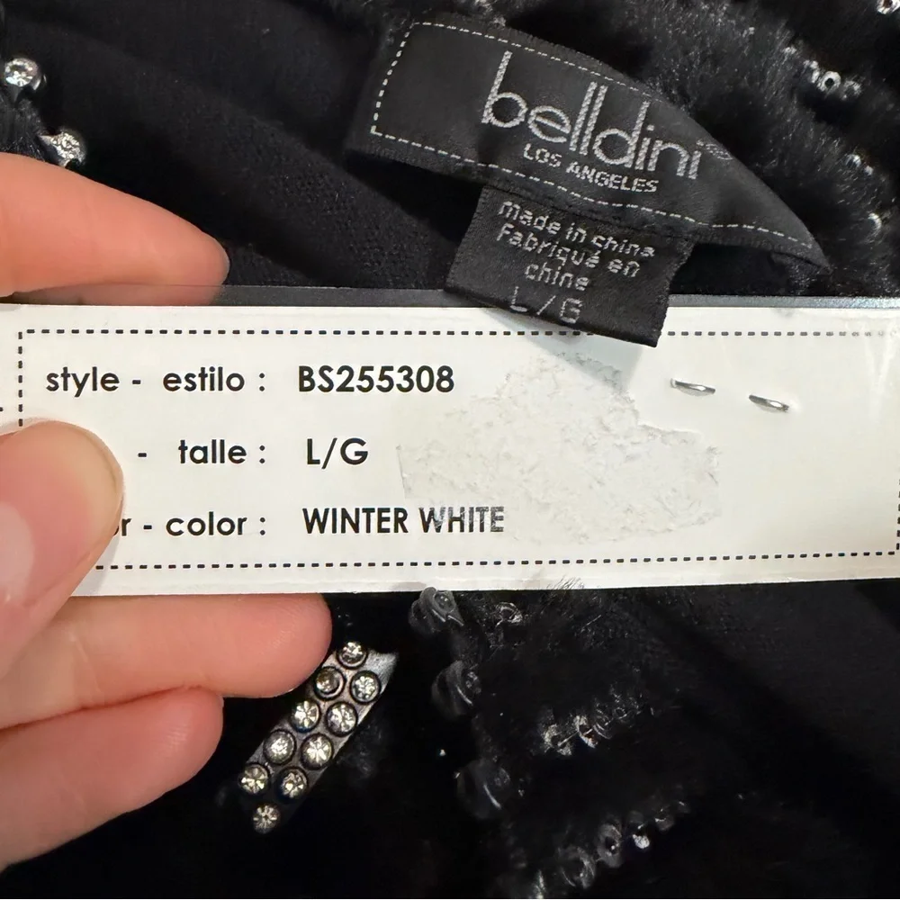 Belldini Black Label Women’s Faux Fur Trim Rhinestone-Zip Cardigan Sweater